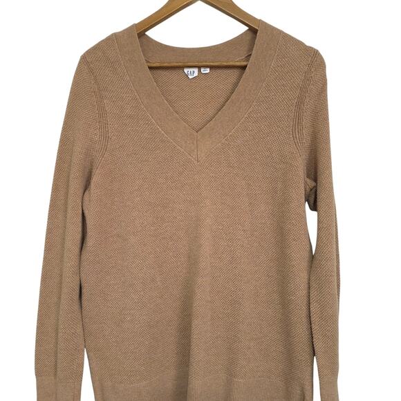 GAP Sweaters - GAP Womens Sz XL Camel Tan Classic Preppy Y2K Knit V-Neck Tunic Pullover Sweater